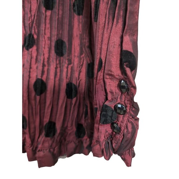 Piano Crinkle Button Up Shirt Womens M Burgundy Black Polkadot Party Whimsical - Picture 4 of 9